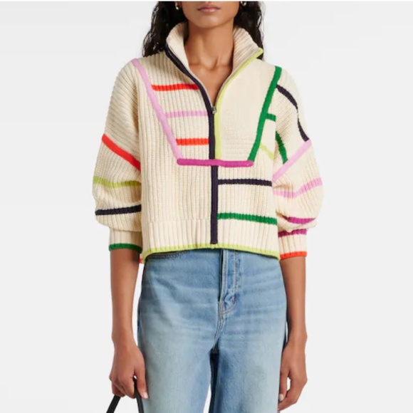 BEST NEW STAUD Cropped Hampton Sweater - Cream Rainbow Multi Knit - Picture 1 of 7